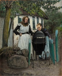 Outside a Farmhouse. Two Women with a Pram | Laurits Andersen Ring | Painting Reproduction