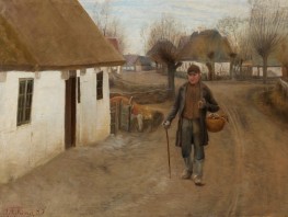 Country Road with a Walking Man. Winter | Laurits Andersen Ring | Painting Reproduction