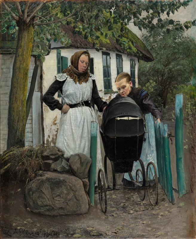 Outside a Farmhouse. Two Women with a Pram, 1906 | Laurits Andersen Ring