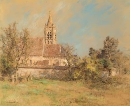 Landscape with Church, 1900s by Leon-Augustin Lhermitte | Painting Reproduction