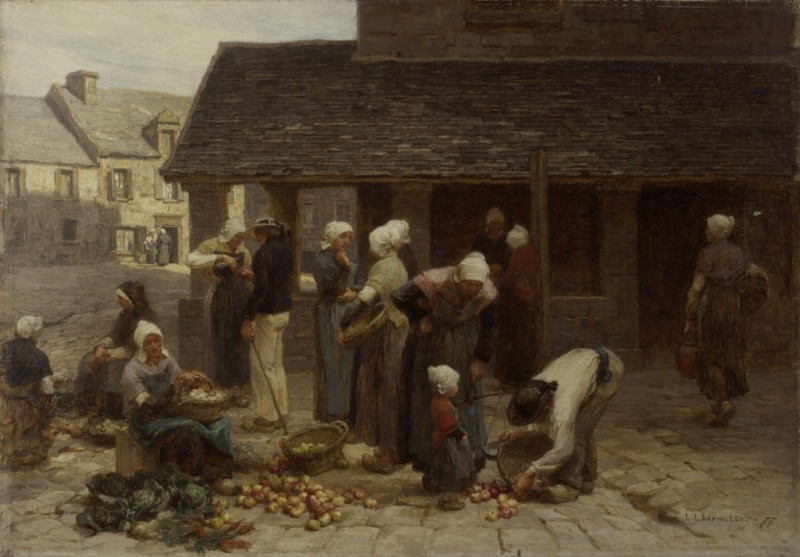Leon-Augustin Lhermitte | The Market Place of Ploudalmézeau, Brittany, 1877 The Market Place of Ploudalmézeau, Brittany, 1877 | Leon-Augustin Lhermitte