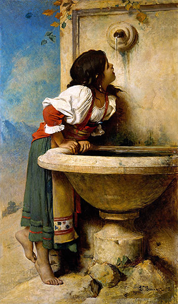 Römische Mädchen an einem Brunnen, 1875 | Leon Bonnat | Gemälde Reproduktion