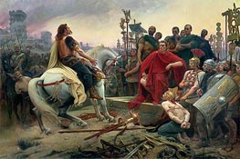 Vercingetorix wirft hinunter seine Arme an den Füßen von Julius Caesar, 1899 von Lionel Royer | Gemälde-Reproduktion