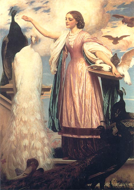 Ein Mädchen, das Pfauen füttert | Frederick Leighton | Gemälde Reproduktion