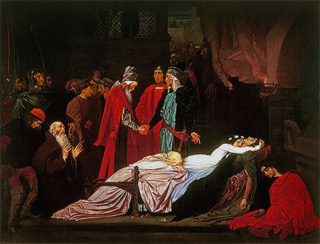 Die Versöhnung der Montagues und der Capulets über den Leichnamen von Romeo und Julia | Frederick Leighton | Gemälde Reproduktion
