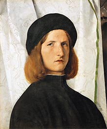 Young Man before a White Curtain, c.1508 by Lorenzo Lotto | Painting Reproduction