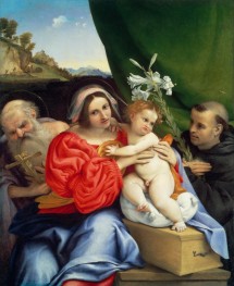 Madonna mit Kind und den Heiligen Hieronymus und Nikolaus von Tolentino | Lorenzo Lotto | Gemälde Reproduktion