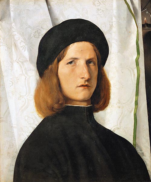 Young Man before a White Curtain, c.1508 by Lorenzo Lotto | Painting Reproduction