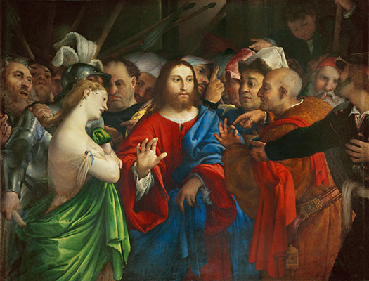 The Woman Taken in Adultery, c.1527/29 | Lorenzo Lotto | Painting Reproduction