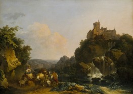 Landscape with Waterfall, Castle and Peasants | Philip James de Loutherbourg | Painting Reproduction