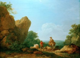Shepherd Couple With Flock on a Mountain Pass | Philip James de Loutherbourg | Painting Reproduction