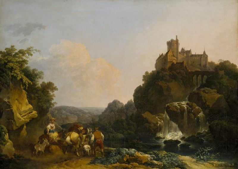 Landscape with Waterfall, Castle and Peasants, 1767 | Philip James de Loutherbourg
