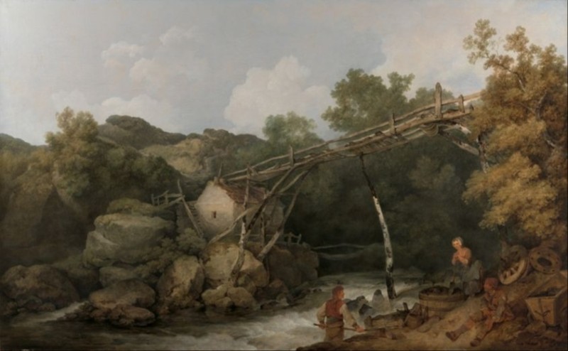 Philip James de Loutherbourg | A View near Matlock, Derbyshire with Figures Working beneath a Wooden Conveyor, 1785 A View near Matlock, Derbyshire with Figures Working beneath a Wooden Conveyor, 1785 | Philip James de Loutherbourg