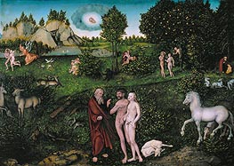 Paradise (Adam and Eve in the Garden of Eden), 1530 by Lucas Cranach | Painting Reproduction