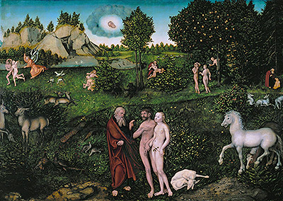 Paradise (Adam and Eve in the Garden of Eden), 1530 | Lucas Cranach | Painting Reproduction