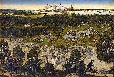 Hunt in Honour of Carlos V at the Castle of Torgau, undated | Lucas Cranach | Gemälde Reproduktion