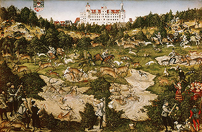 A Hunt in Honor of Carlos V at Torgau Castle, 1544 | Lucas Cranach | Painting Reproduction