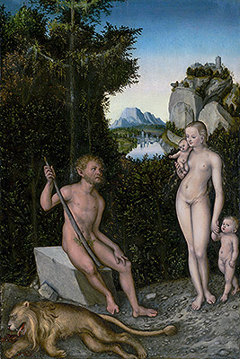 A Faun and His Family with a Slain Lion, c.1526 | Lucas Cranach | Painting Reproduction
