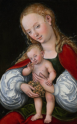 Madonna and Child with Grapes, c.1537 | Lucas Cranach | Painting Reproduction