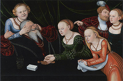 Old Man Beguiled by Courtesans, undated | Lucas Cranach | Painting Reproduction