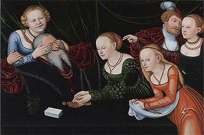 Old Man Beguiled by Courtesans, n.d. by Lucas Cranach | Painting Reproduction