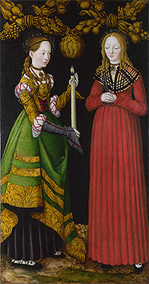 Saints Genevieve and Apollonia (The St Catherine Altarpiece) | Lucas Cranach | Painting Reproduction