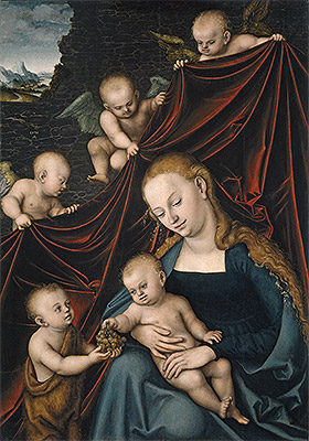 The Virgin with the Christ Child, Saint John and Angels, 1536 by Lucas Cranach | Painting Reproduction