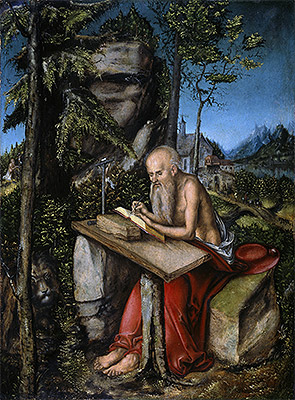 Der heilige Hieronymus in einer Felsenlandschaft | Lucas Cranach | Gemälde Reproduktion