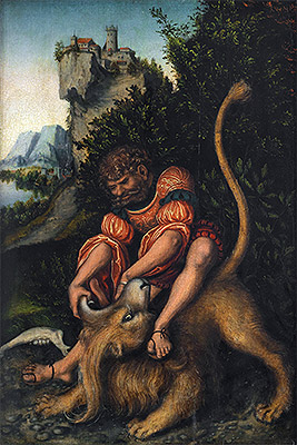 Samson kämpfend mit dem Löwen | Lucas Cranach | Gemälde Reproduktion