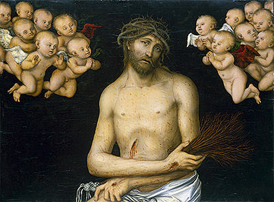 Christus als Schmerzensmann, von Engeln flankiert | Lucas Cranach | Gemälde Reproduktion