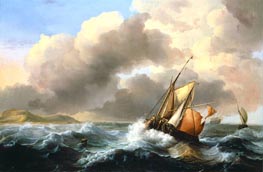 Fischereifahrzeuge vor der Küste in schweren See, 1684 von Bakhuysen | Gemälde-Reproduktion
