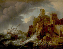 Shipwreck at Rocky Shore, Undated by Bakhuysen | Painting Reproduction