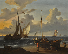 A Fishing Pink Being Made Ready to be Launched from a Beach, Undated by Bakhuysen | Painting Reproduction