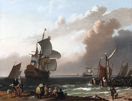Coastal Scene with a Man-of-War and other Vessels, 1692 | Bakhuysen | Painting Reproduction