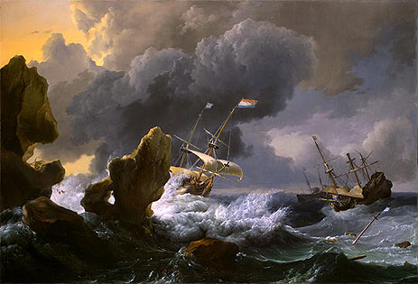 Ships in Distress off a Rocky Coast, 1667 | Bakhuysen | Painting Reproduction
