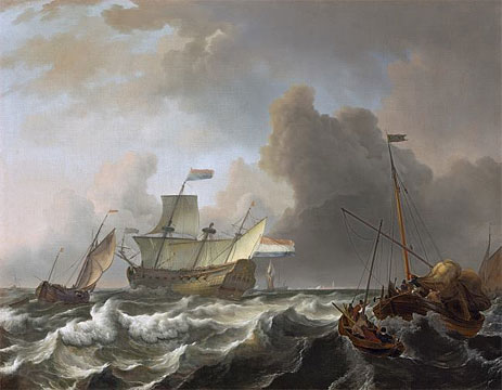 Ships in a Storm off Enkhuizen, c.1690 | Bakhuysen | Painting Reproduction