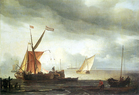 Dutch Craft Lying Close Onshore, c.1690 | Bakhuysen | Painting Reproduction