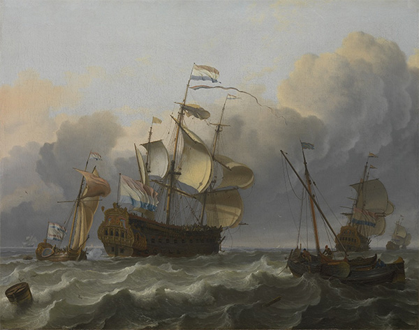 A Dutch Flagship with a Yacht Under Her Stern, 1694 | Bakhuysen | Painting Reproduction