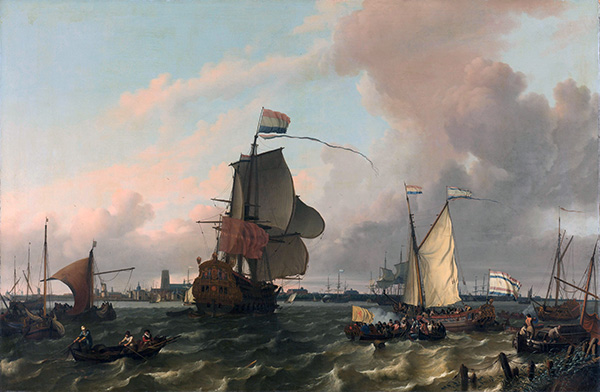 The Man-of-War Brielle on the River Maas off Rotterdam, 1689 | Bakhuysen | Painting Reproduction
