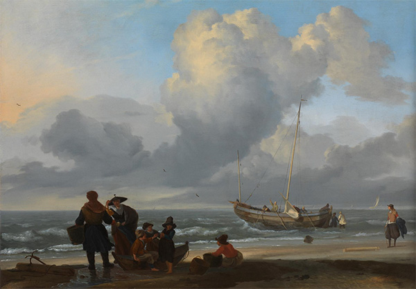A Beach Scene with Fishermen, c.1665 | Bakhuysen | Painting Reproduction