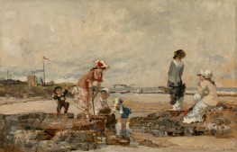 At the Seashore, 1870s by Luigi Loir | Painting Reproduction