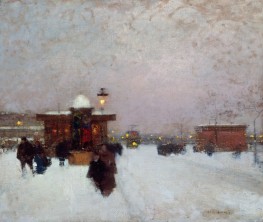 Porte Maillot, Snow Effect at Night | Luigi Loir | Painting Reproduction