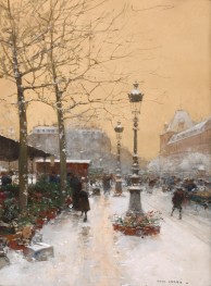 Flower Market in the Snow | Luigi Loir | Painting Reproduction