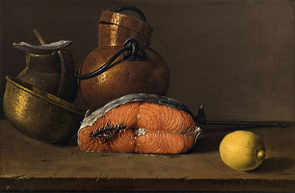 Still Life with Salmon, Lemon and Three Vessels, 1772 | Luis Egidio Meléndez | Painting Reproduction