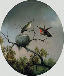 Hummingbirds with Nest, 1863 by Martin Johnson Heade | Painting Reproduction