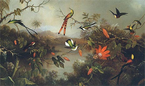 Tropical Landscape with Ten Hummingbirds, 1870 by Martin Johnson Heade | Painting Reproduction
