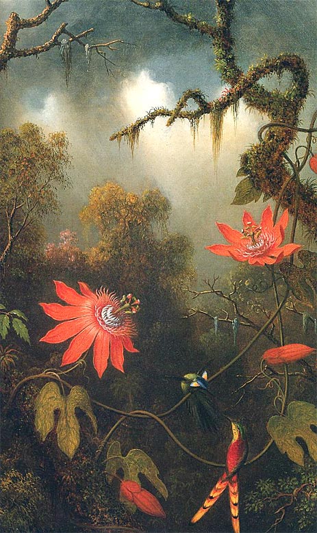 Two Hummingbirds Perched on Passion Flower Vines, c.1870/83 | Martin Johnson Heade | Painting Reproduction