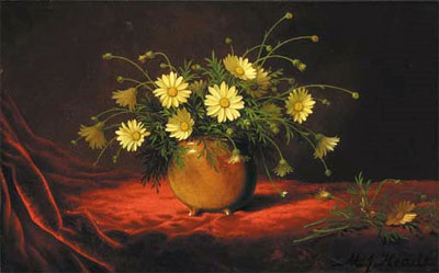 Gelbe Gänseblümchen in einer Schale, c.1883/95 von Martin Johnson Heade | Gemälde-Reproduktion
