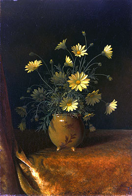 Yellow Daisies in a Brown Bowl, c.1890 | Martin Johnson Heade | Painting Reproduction