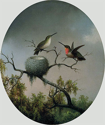 Hummingbirds with Nest, 1863 | Martin Johnson Heade | Painting Reproduction